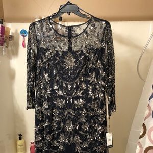 Beaded Navy Blue Floor Length Gown